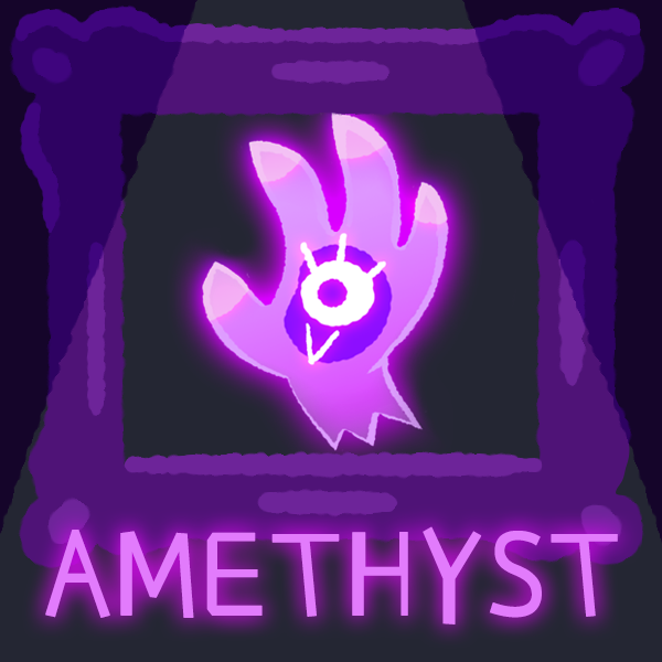 purple hand shaped character with one eye named Amethyst