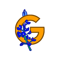 Illustration of the letter G with Bluebonnet flowers intertwined 