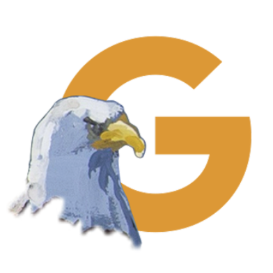 Illustration of the letter G with a bald eagle's head