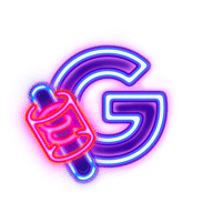 A neon purple illustration of the letter G next to a zing bail