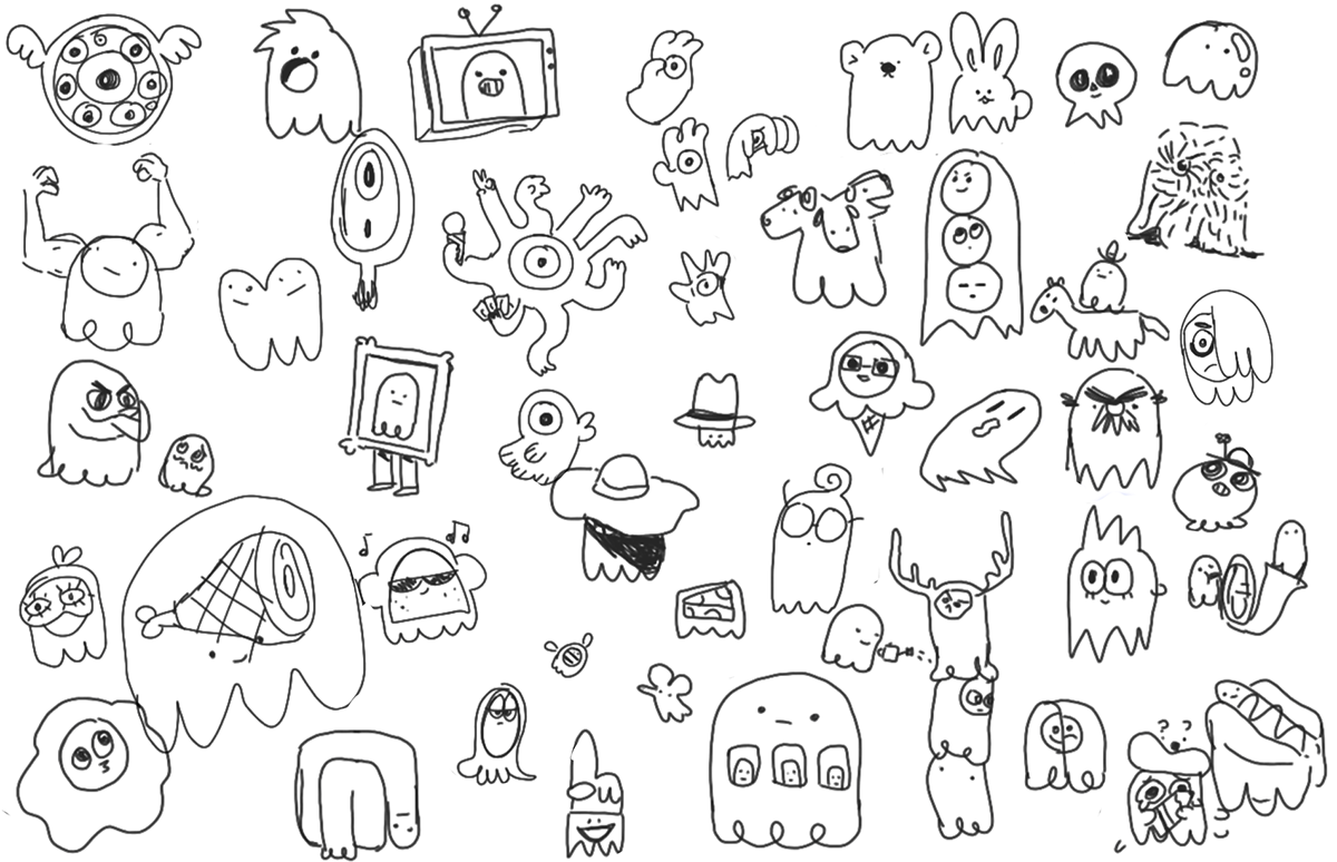 Black and white character sketches