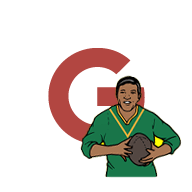 Illustration of the letter G with a rugby player holding a rugby ball