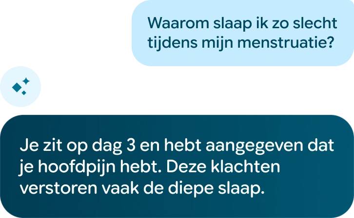 Afbeelding van een gesprek met Google Health Coach die advies geeft over symptomen tijdens de menstruatie.