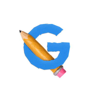 A blue G with a pencil