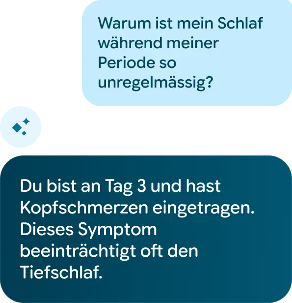 Bild einer Unterhaltung mit dem Google Health Coach, die Ratschläge zu Symptomen während der Periode enthält.