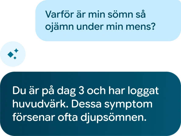 Bild på en konversation med Google Health Coach som ger råd om symtom under mensen.