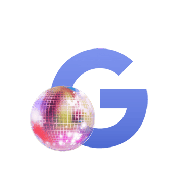 A blue G with a disco ball