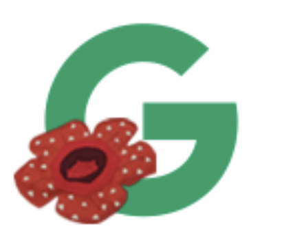 Illustration of the letter G next to a red flower