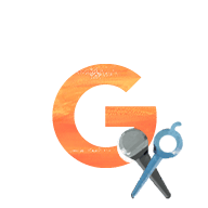 Illustration of the letter G with a microphone and scissors