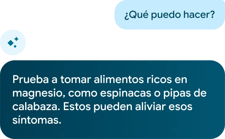 Imagen de Google Health Coach dando consejos dietéticos para mejorar los síntomas de la salud menstrual. 
