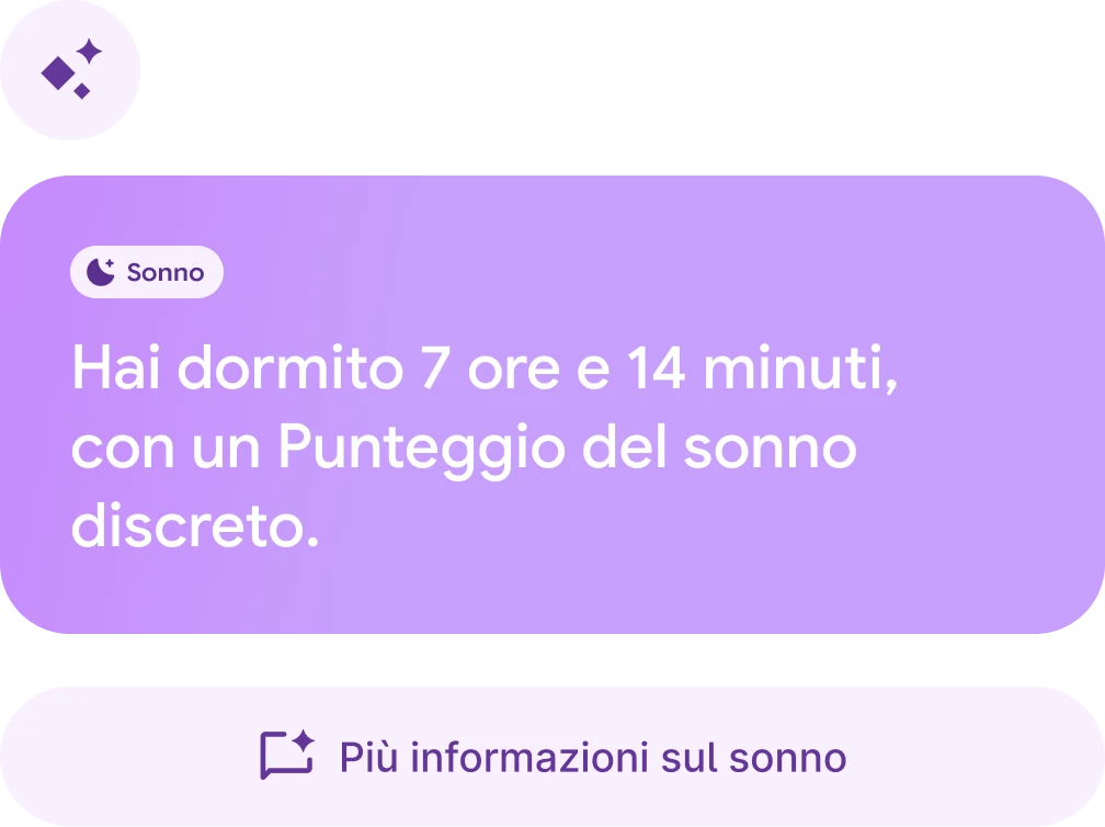 Chat con il coach di benessere che dice "Dormo meglio nei giorni in cui faccio più passi?" 