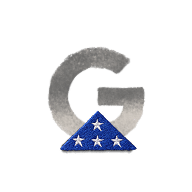 A grey G with a folded flag.