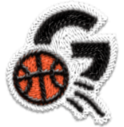 Illustration of stitched patchwork-style of the letter G, and a basketball