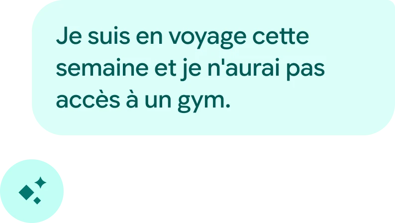 Une discussion avec le coach santé indiquant : « J'ai 30 minutes devant moi pour un entraînement. Que recommandes-tu? » 