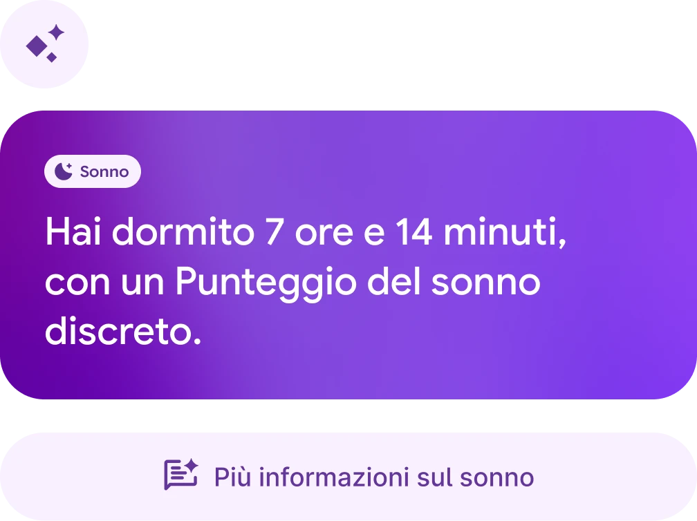Chat con il coach di benessere che dice "Dormo meglio nei giorni in cui faccio più passi?" 