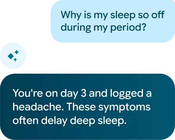 Image of Google Health Coach conversation giving advice on symptoms during period.