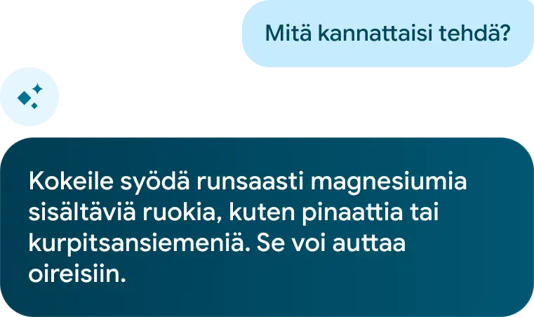 Kuva Google Health Coachista, joka antaa ruokavalioneuvoja naisten terveysoireiden lievittämiseen. 
