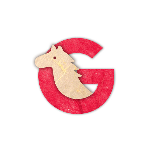 Red letter G with a paper horse