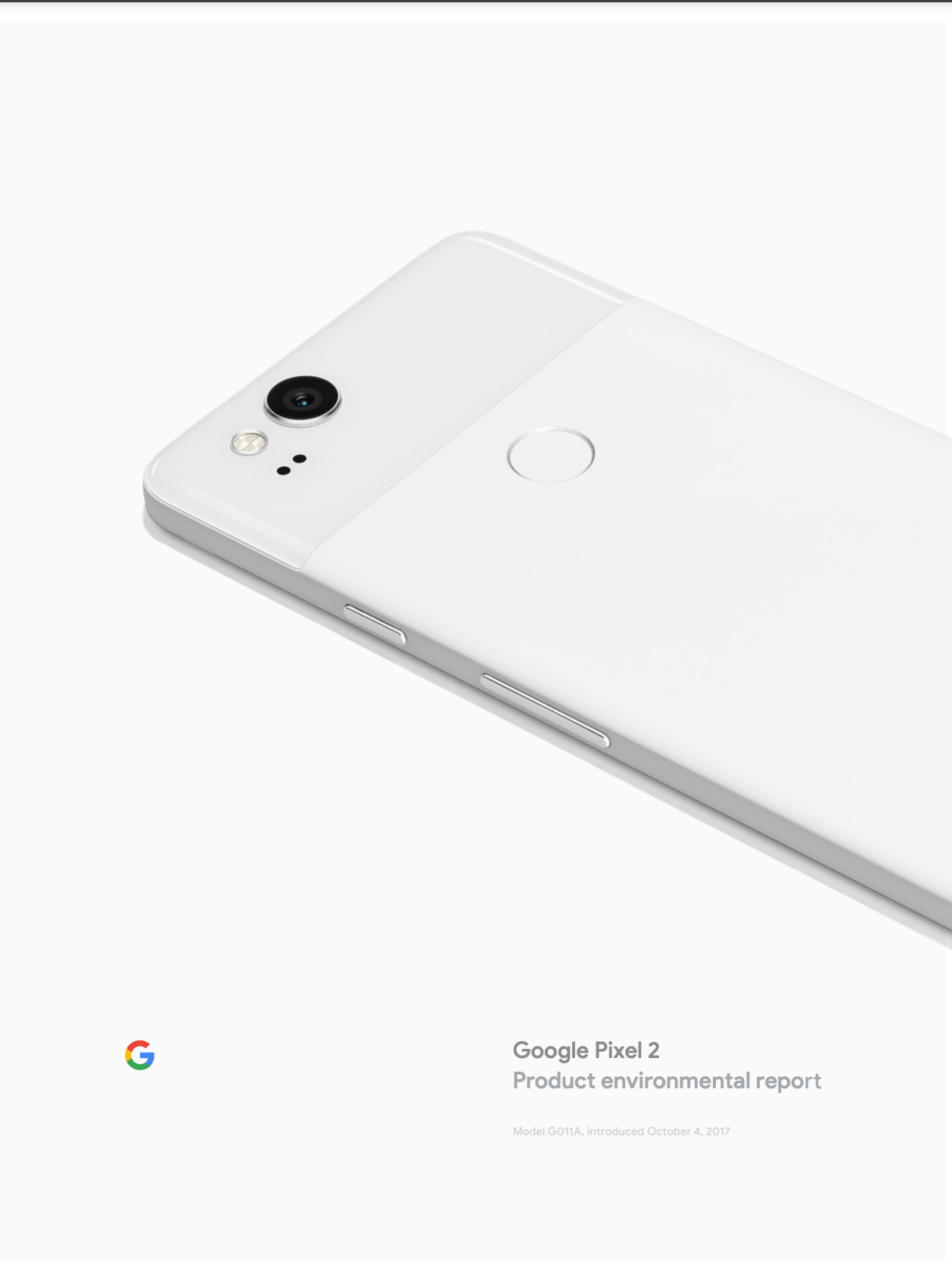 Cover image of the Google Pixel 2 Product Environmental Report