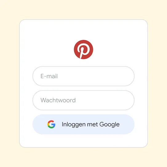 Gebruikersinterface om met Inloggen met Google in te loggen bij Pinterest.