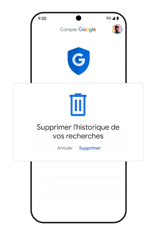 Image d'un téléphone affichant l'interface utilisateur de suppression de l'activité de recherche. 