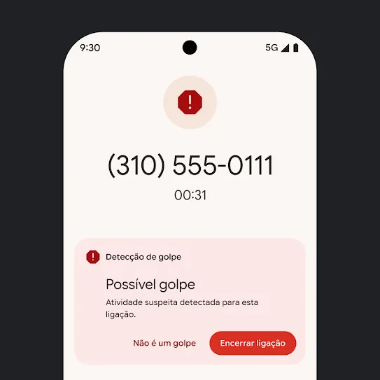 Imagem da tela inicial de um smartphone Pixel mostrando uma notificação de ligação spam bloqueada automaticamente.