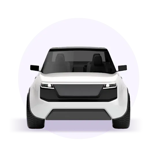 A white car shown forward facing.