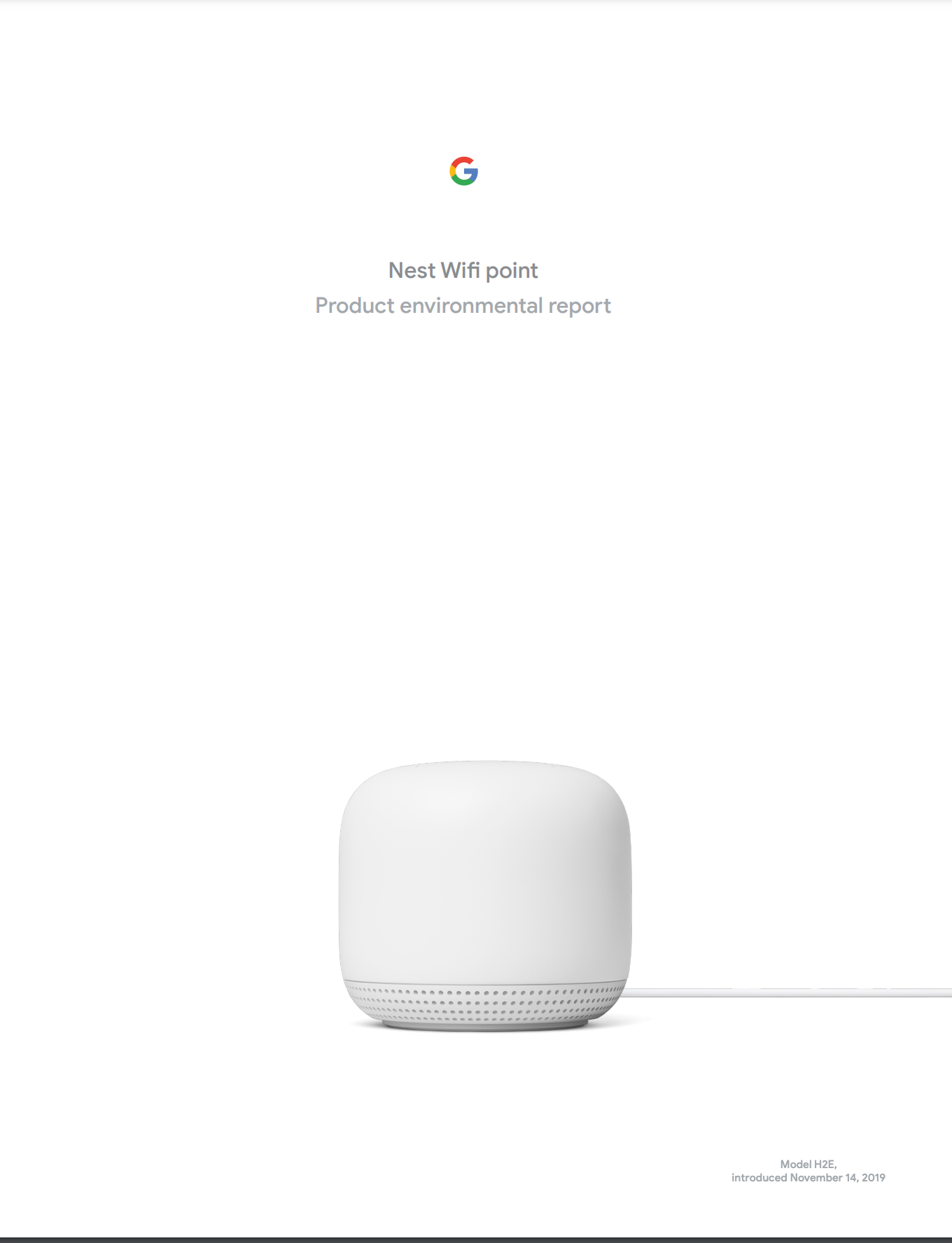 Cover image of the Nest Wifi Point Product Environmental Report