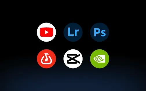 A group of icons for apps including YouTube, Premiere, Photoshop, and Capcut.