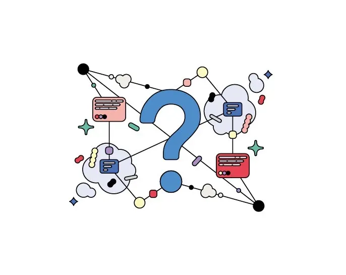 An illustration of a person floating or "diving" through a digital space, reaching out to touch various floating data modules and interfaces.