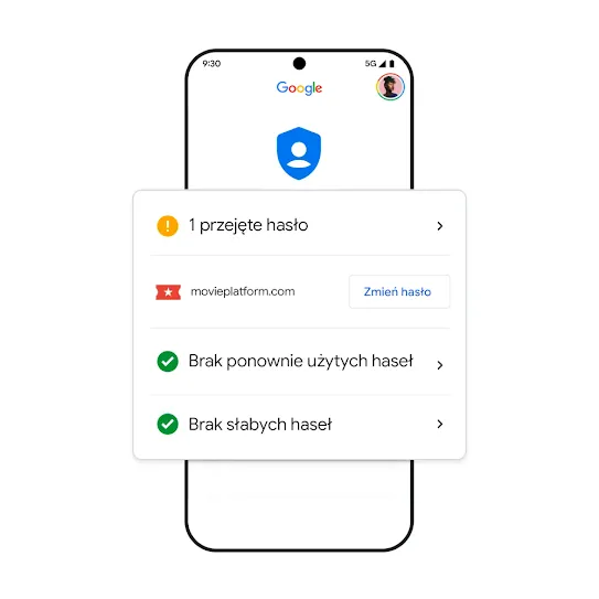 Obraz przedstawiający telefon Google z wynikami wskazującymi na przejęte hasło.