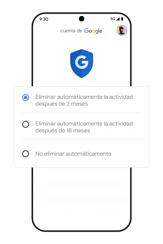 Gráfico de un teléfono con la ventana de configuración de eliminación automática.