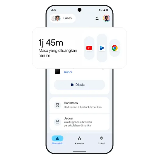 Imej telefon dengan hasil masa skrin. 
