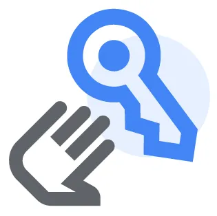 A graphic of a hand and key