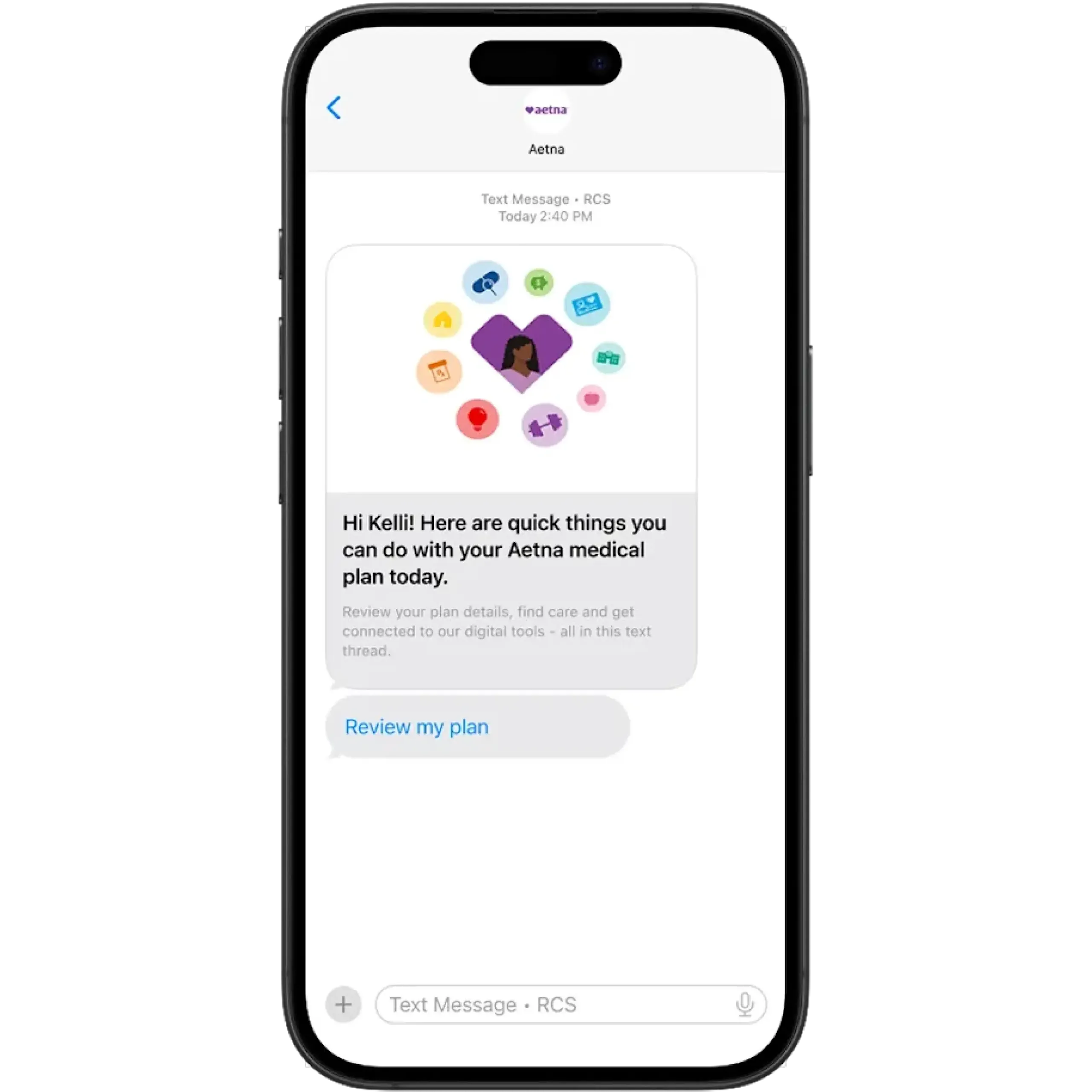 Aetna launches one of the first RCS for Business experiences for U.S. health care.