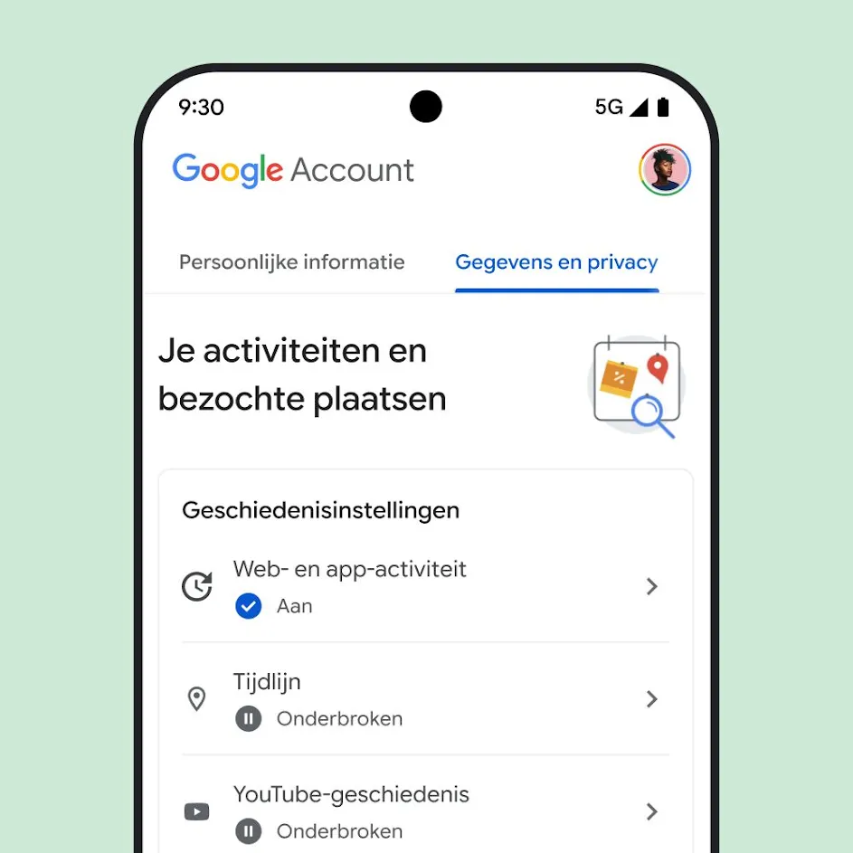 Afbeelding van de UI van Mijn account van Google.