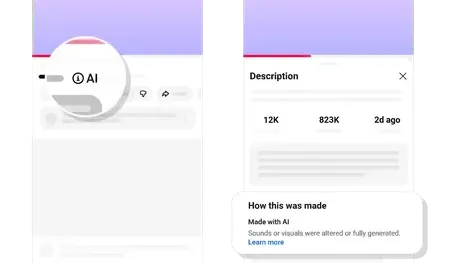 YouTube interface showing AI labeling.