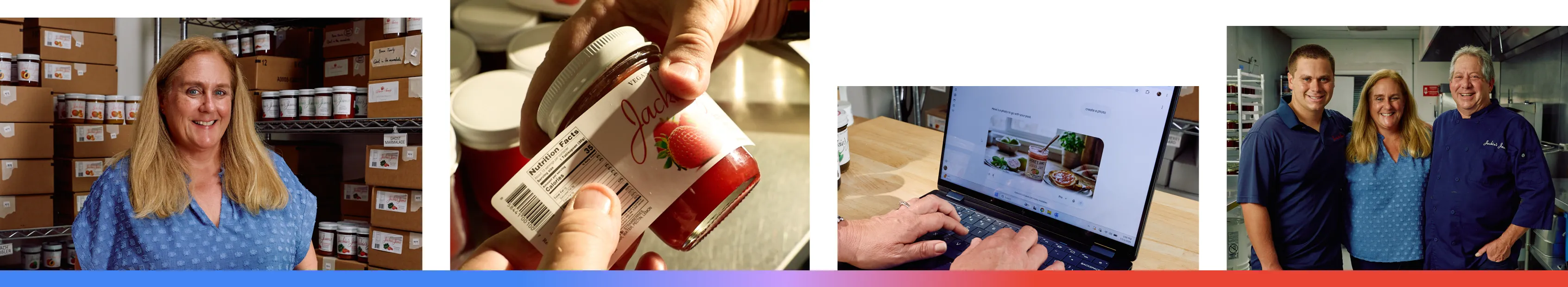 Four images of Risa Baron, the owner of Jackie’s Jams, an artisanal jam business based in San Diego, California.