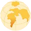 A minimalist yellow globe icon with thin grid lines and stylized continents in a gradient of orange and yellow, representing global technology competition and international relations.