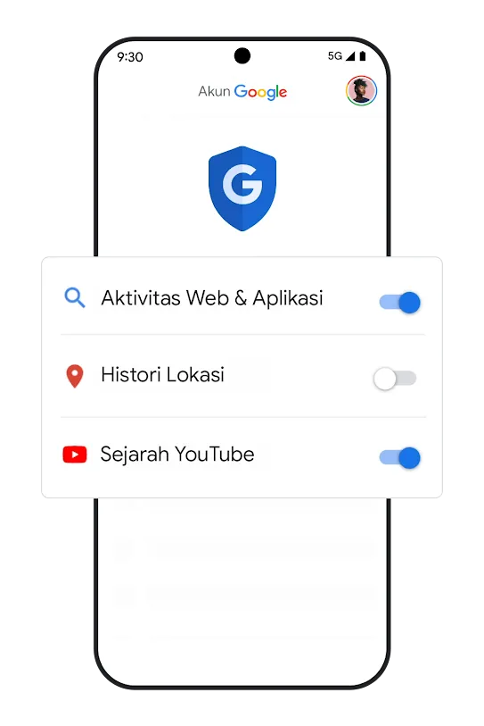 Gambar ponsel dengan tombol setelan histori.