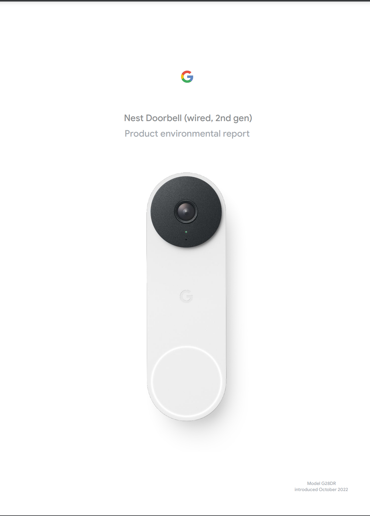 Cover image of the Nest Doorbell (wired, 2nd gen) Product Environmental Report