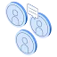 3D isometric illustration in blue featuring three circular person icons and a speech bubble, representing a council discussion, community survey, or collaborative policy dialogue.