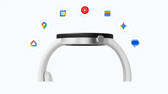 A side view of a smartwatch with app icons shown hovering above it.