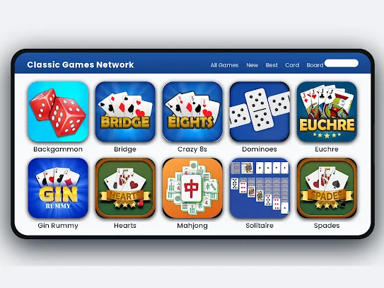 Classic Games Network offers familiar titles like Bridge, Dominoes, Gin Rummy, Mahjong, and Solitaire.