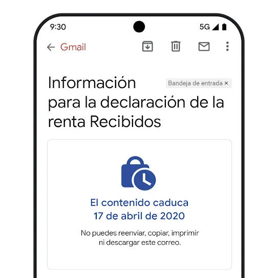 Imagen de Gmail sobre la caducidad de los mensajes
