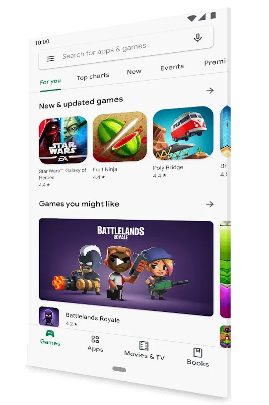 An image of the Google Play Store landing page on a phone.