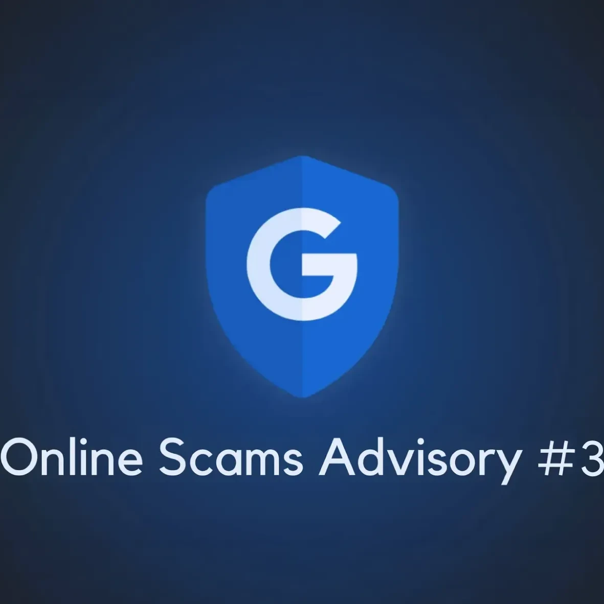 Blue shield logo with a white letter G, centered above the white text on a dark blue background.