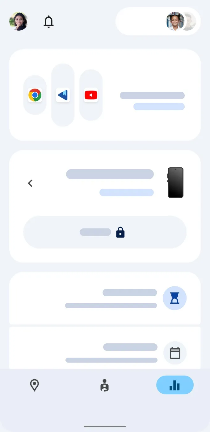 واجهة مستخدم Family Link توضح وقت استخدام كل تطبيق