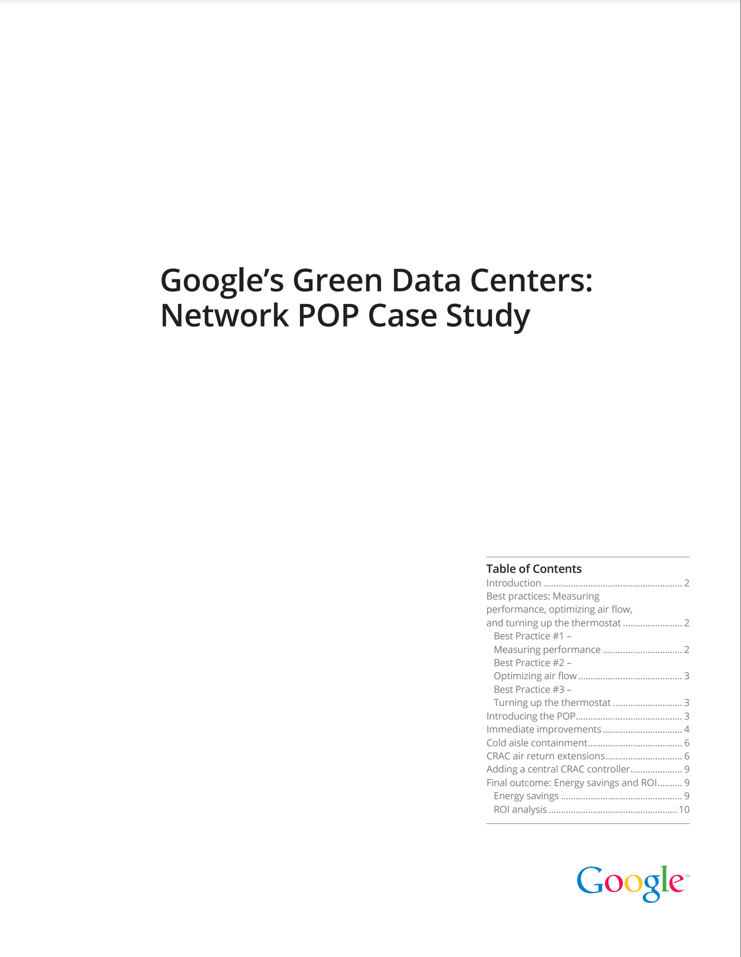 Cover image of a white paper titled: Google’s Green Data Centers: Network POP Case Study