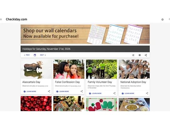 The homepage for Checkiday, a holiday tracking website.